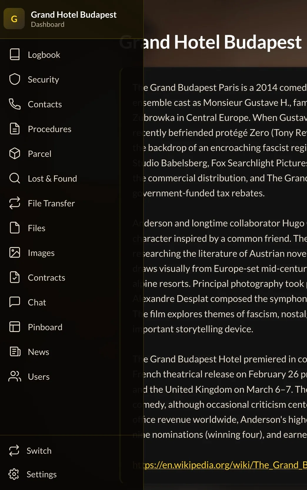 RHS mobile app navigation menu