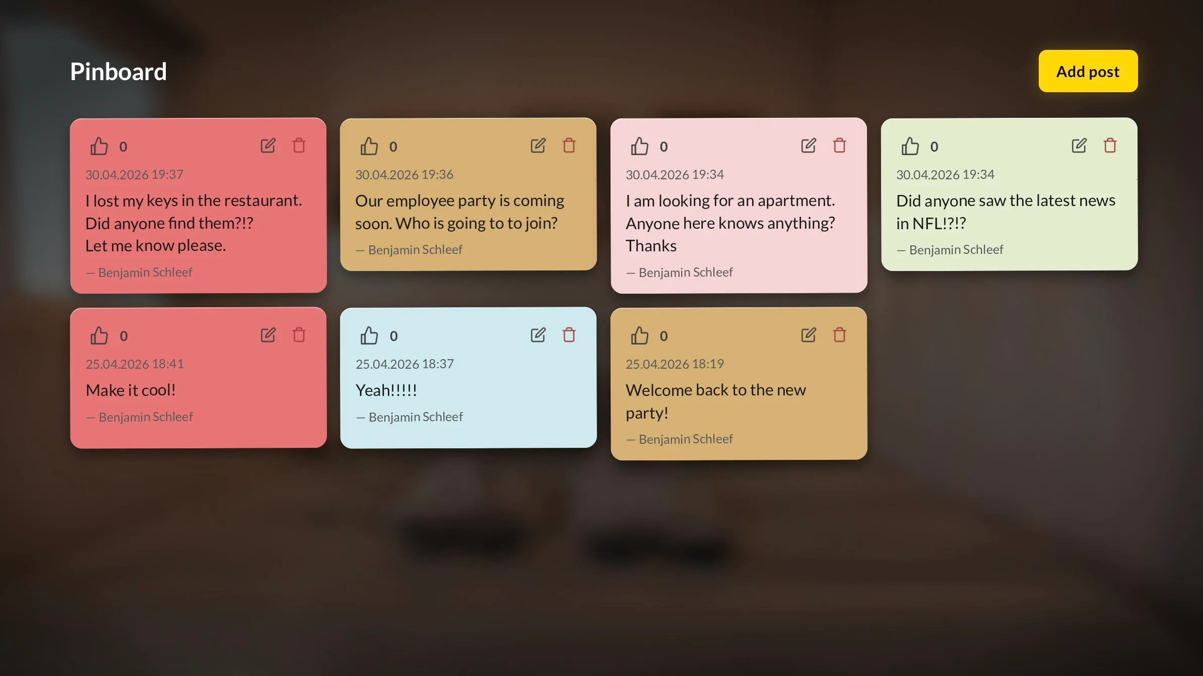 RHS Pinboard module on tablet